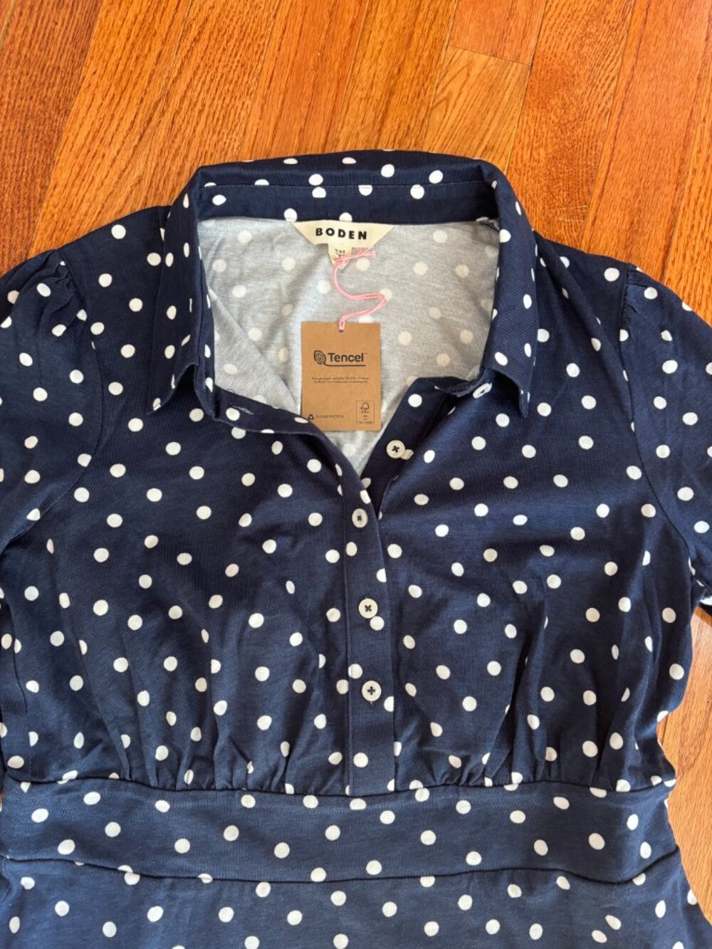 Boden Orla Short Jersey Shirt Dress Navy Polka Dot NWT - Picture 2 of 4
